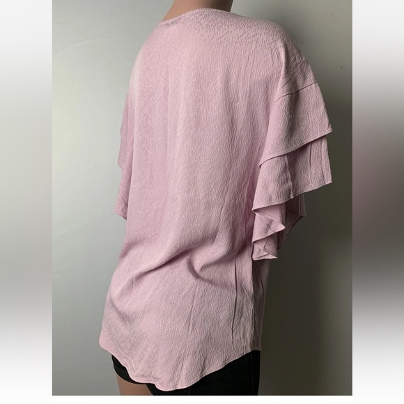 Chicos Women’s top shirt blouse Ruffle Solid Short-Sleeve Soft Lilac Size 0 - Picture 3 of 12